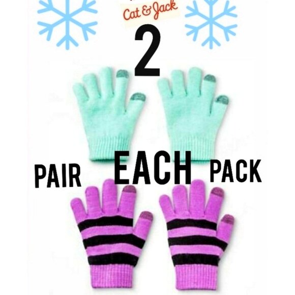 Cat & Jack 2-pack Girls Winter Kids Gloves Tech-Touch Outdoor Snow Mittens - Picture 14 of 14